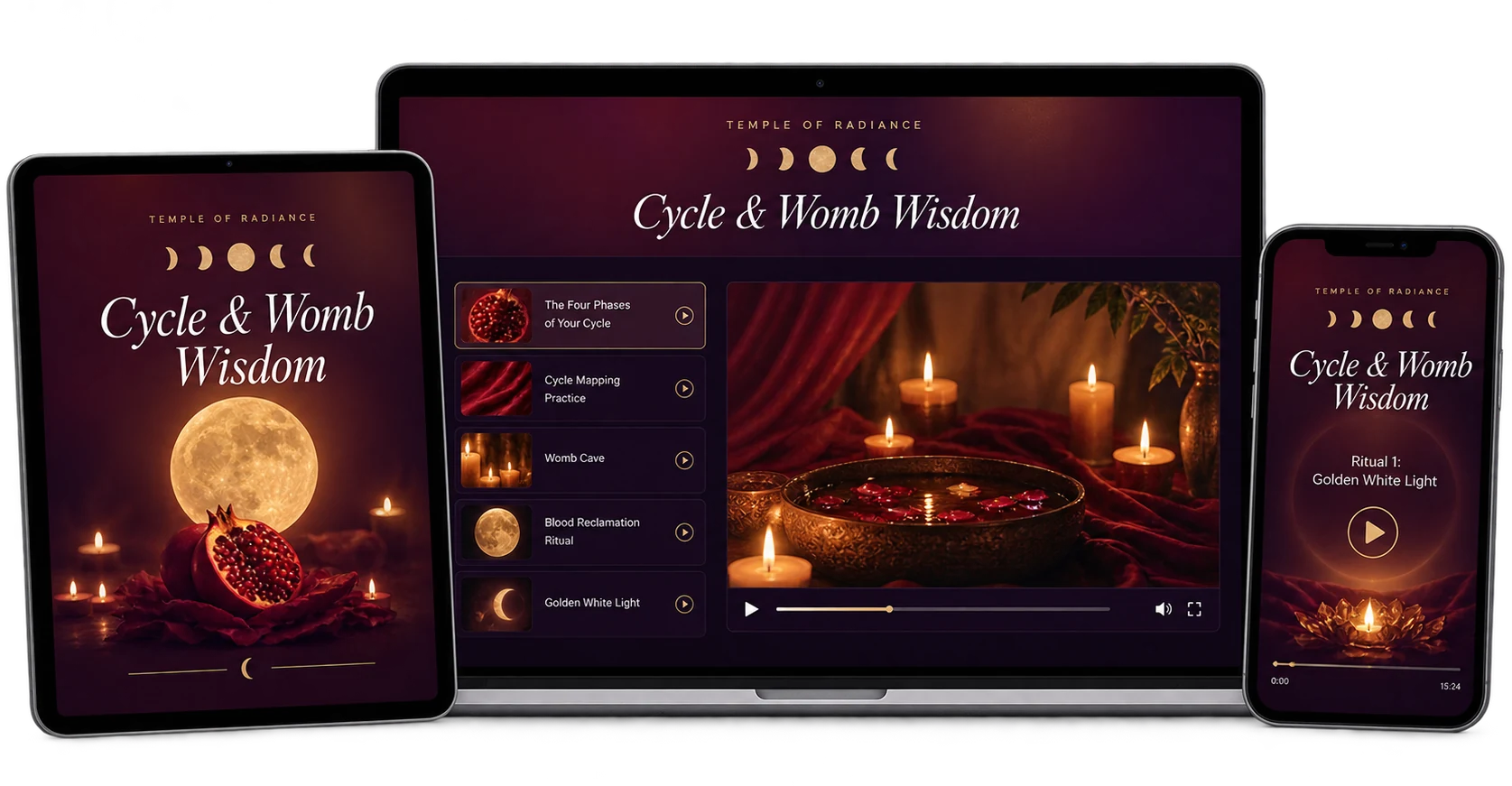 Cycle & Womb Wisdom on laptop, tablet and phone
