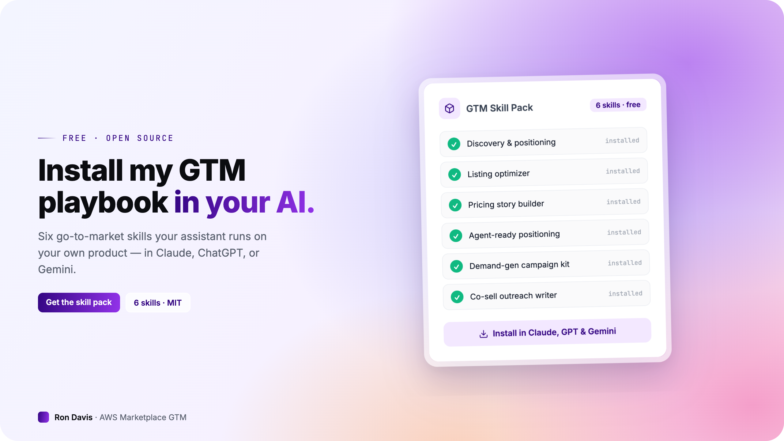 GTM Skill Pack — six go-to-market skills you can install in Claude, ChatGPT, or Gemini