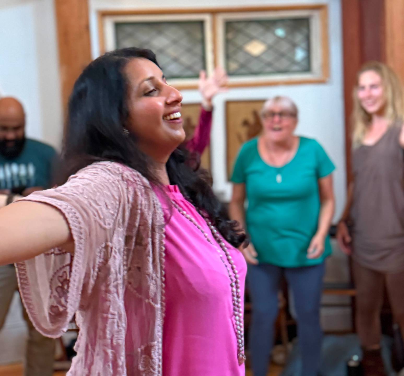 A participant in a reflective moment during a circle