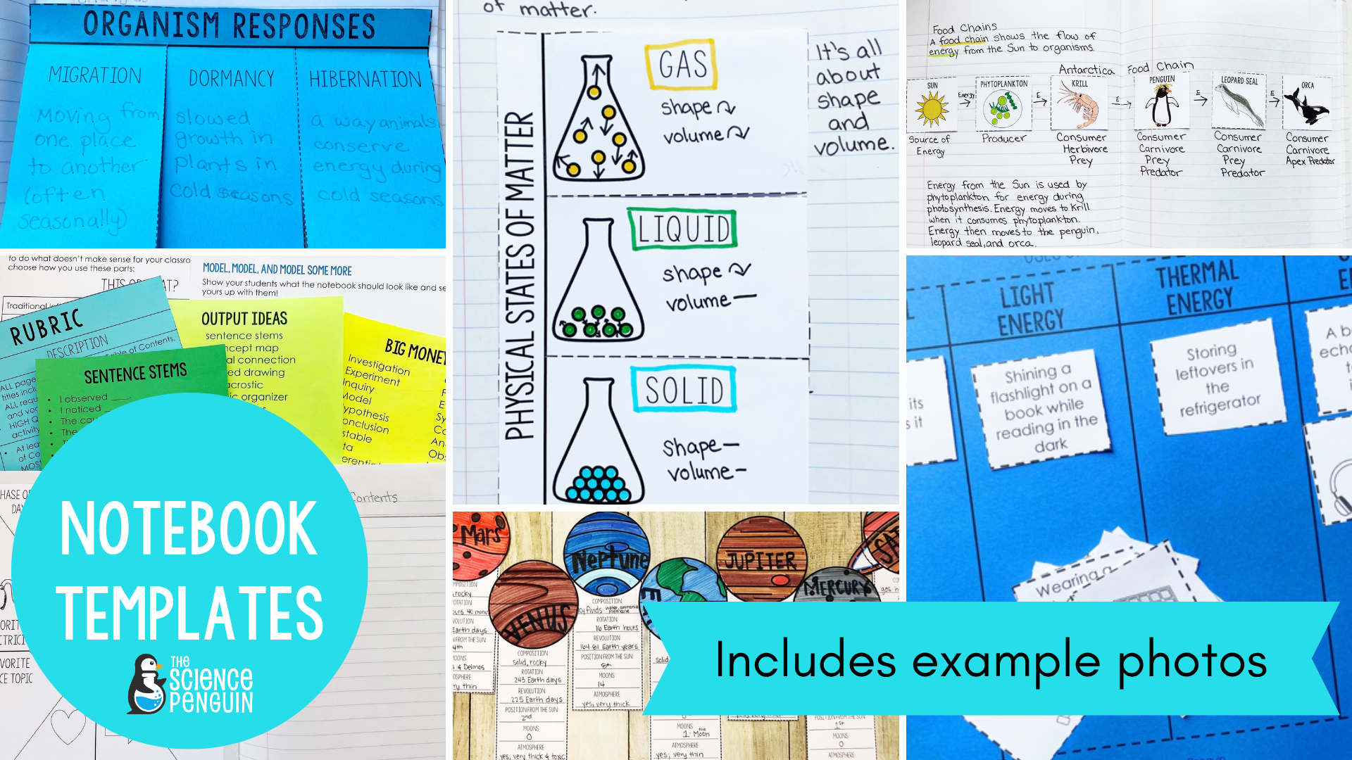 Notebook templates with example photos