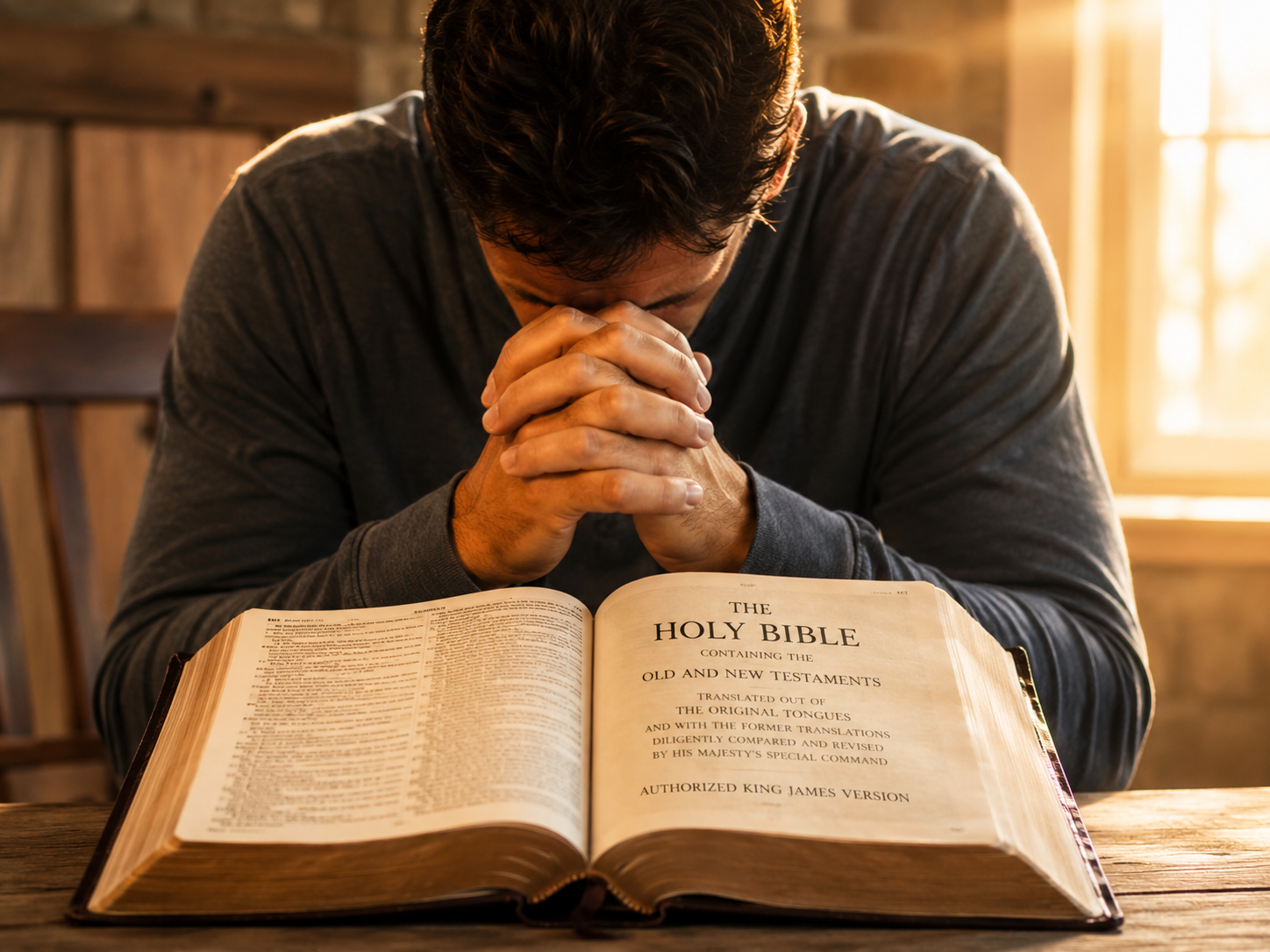 Person reading Bible in prayer