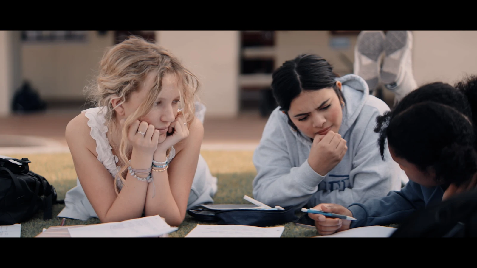 School courtyard scene with a Dune-inspired LUT applied to a shot that was not designed for that palette