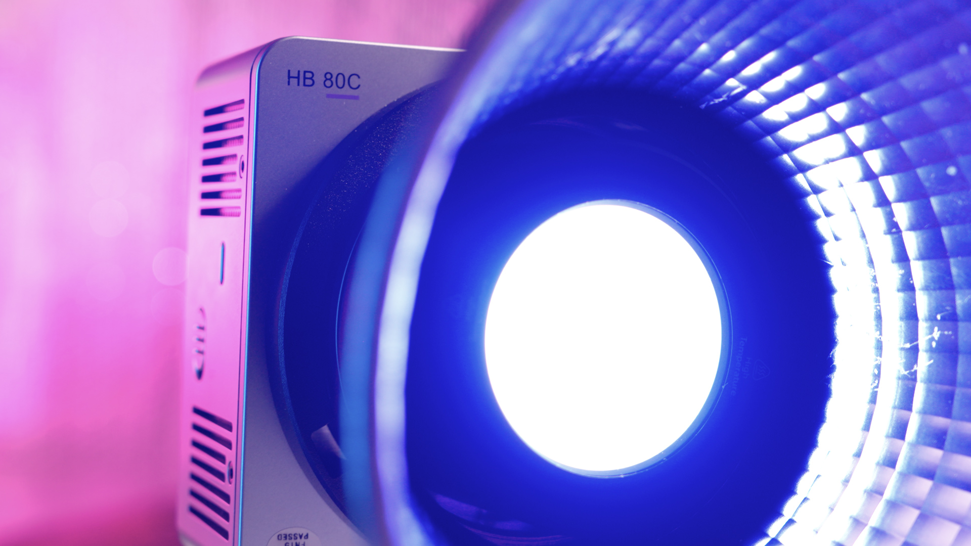 Close-up beauty image of the NEEWER HB80C RGB light and its reflector