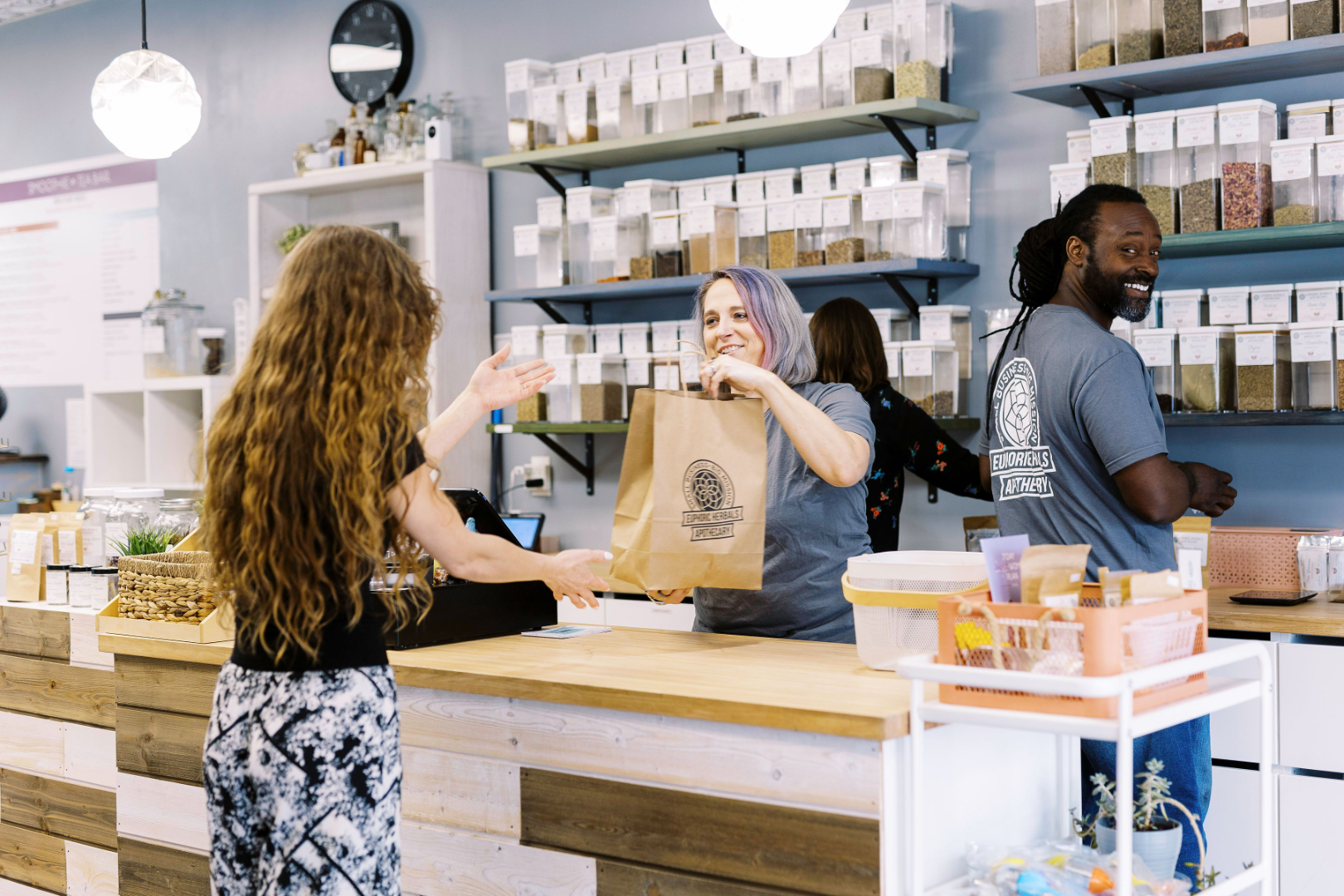 Cindy at the apothecary counter