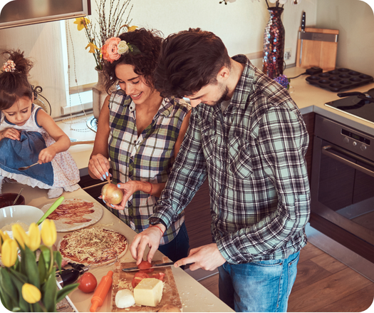 Family preparing food together