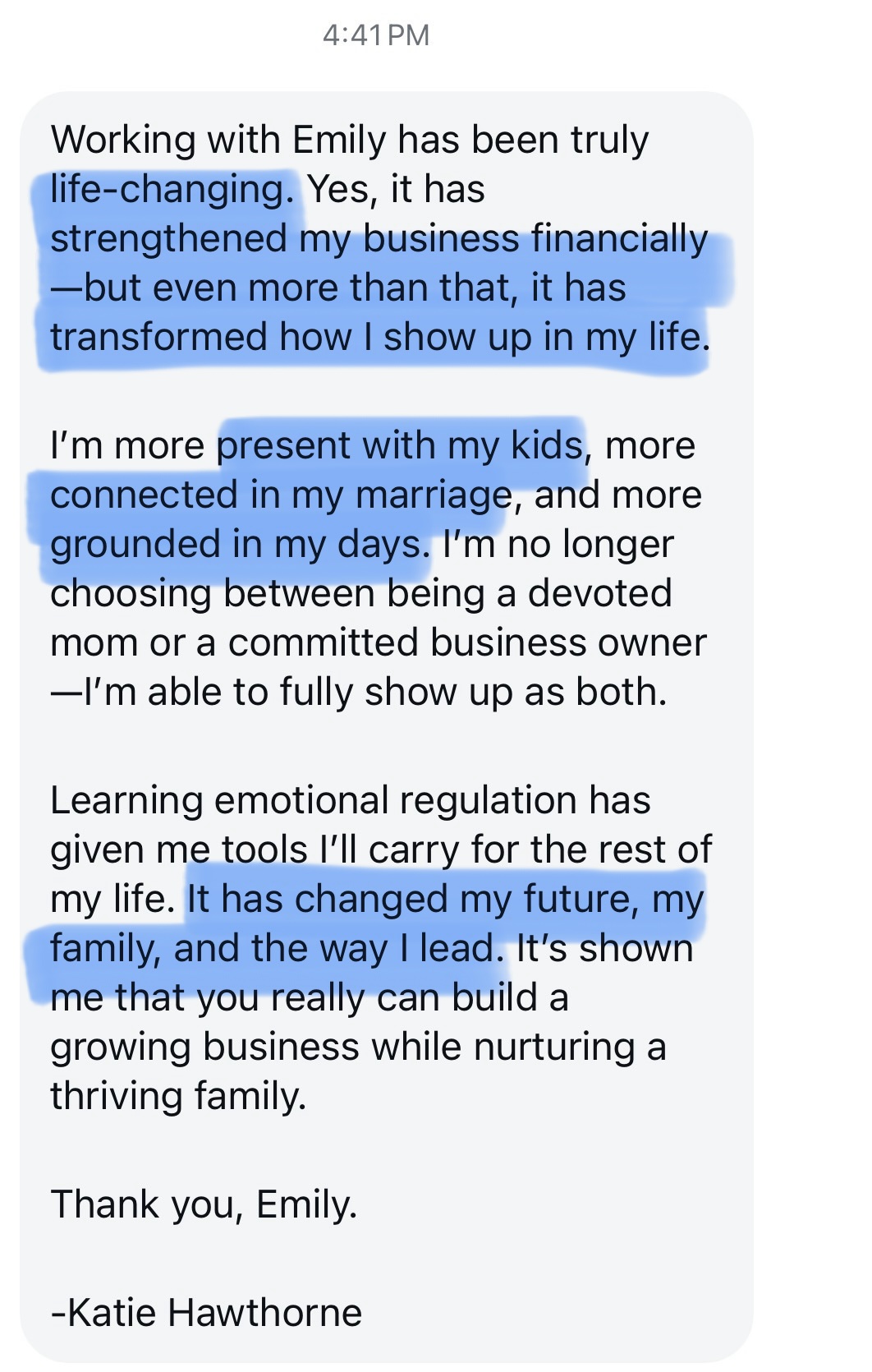 Katie Hawthorne testimonial