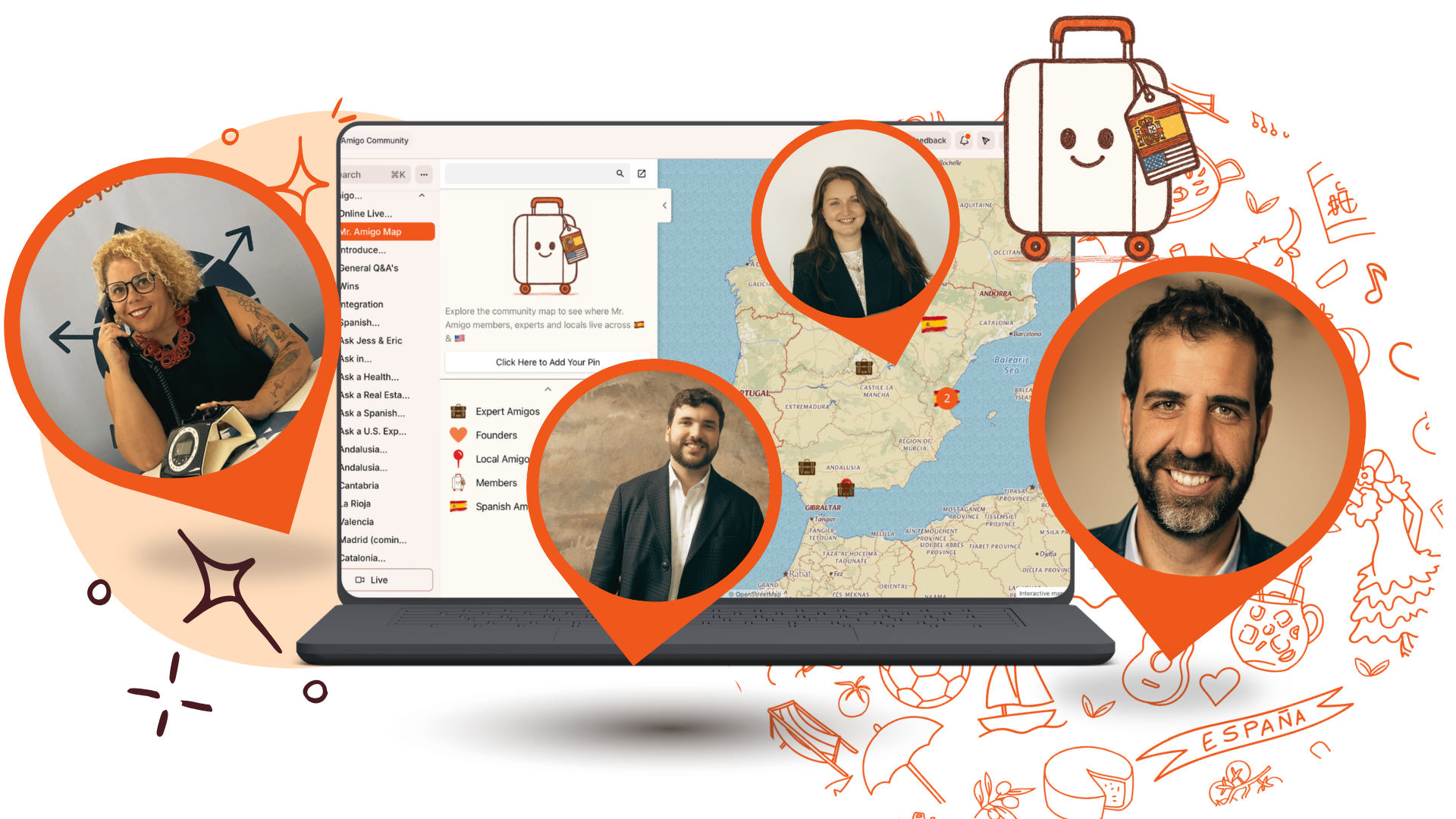The Amigo Map with members and experts across Spain