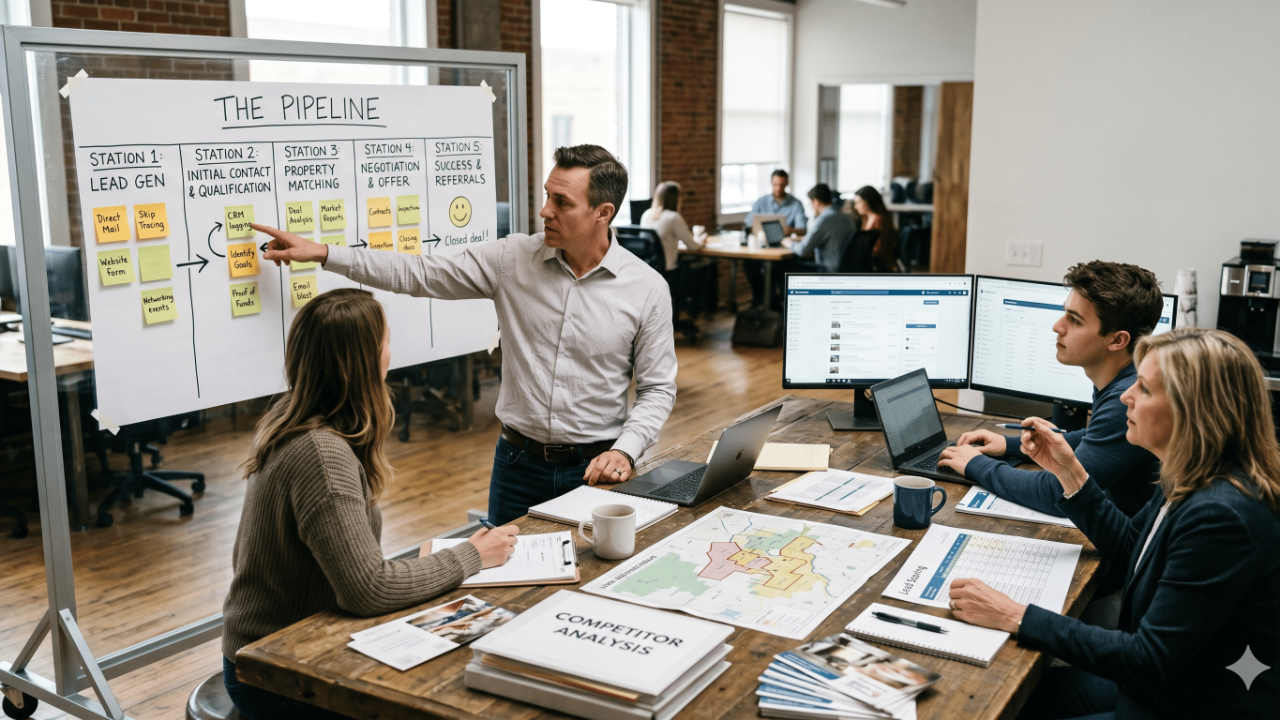 Real estate agent reviewing investor deal flow on laptop &mdash; how to build a real estate investor lead pipeline in 2026