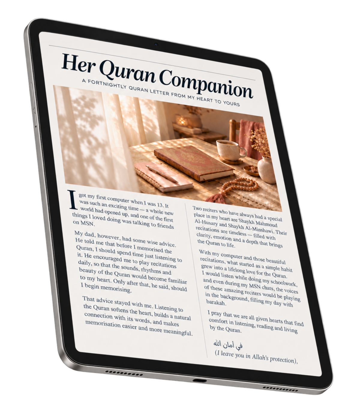 Her Quran Companion read on a tablet