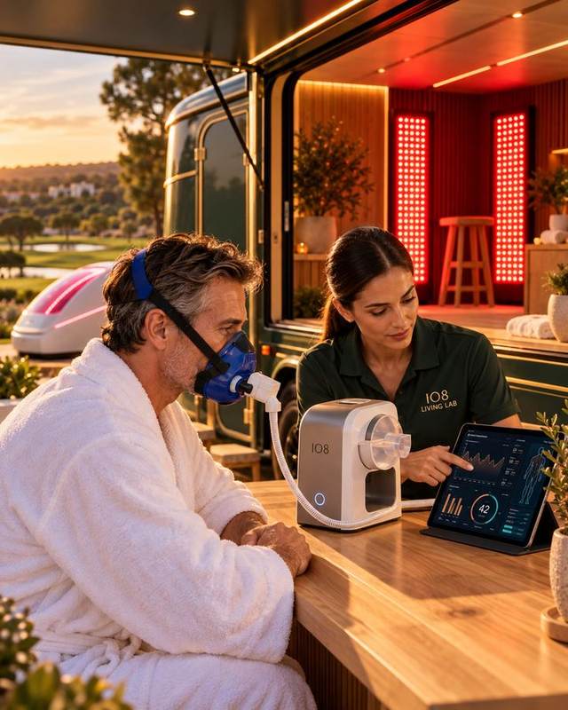 Biological age test at the counter of IO8 Living Lab Mobile, concept render