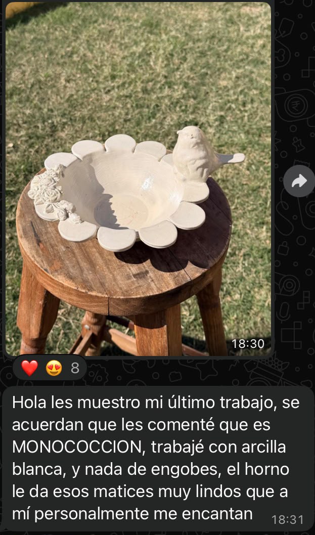 Cerámica de monococción hecha a mano por alumna del taller - Módulo 1