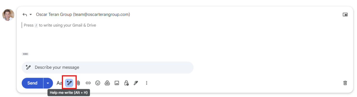 Help me write, the pencil and star icon in the Gmail compose bar