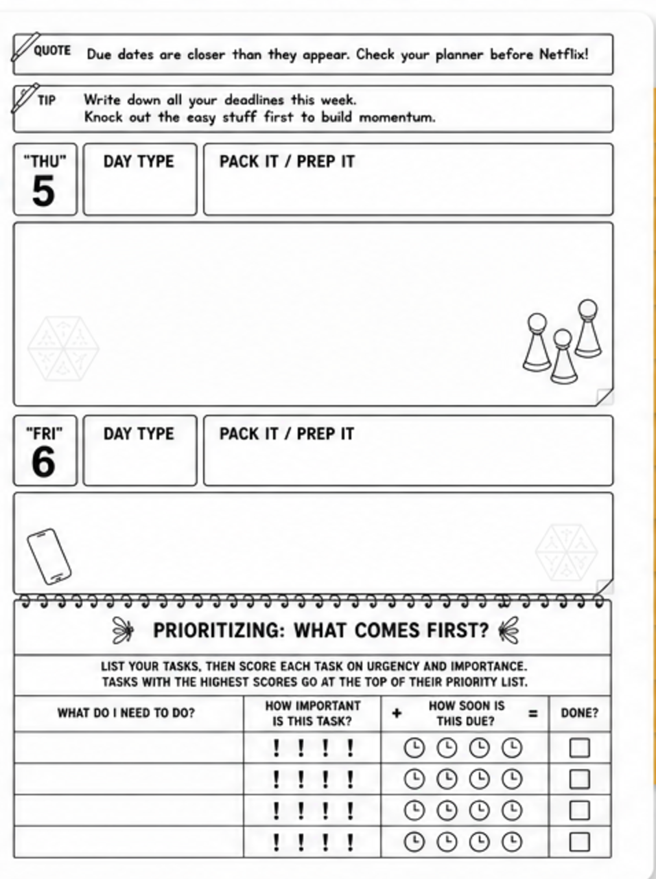 A weekly spread from The Middle School Master Plan