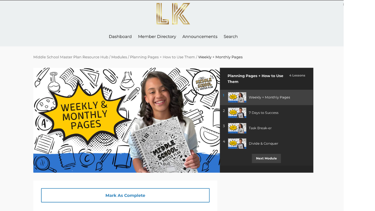 Inside the Hub: the Planning Pages module with four lessons