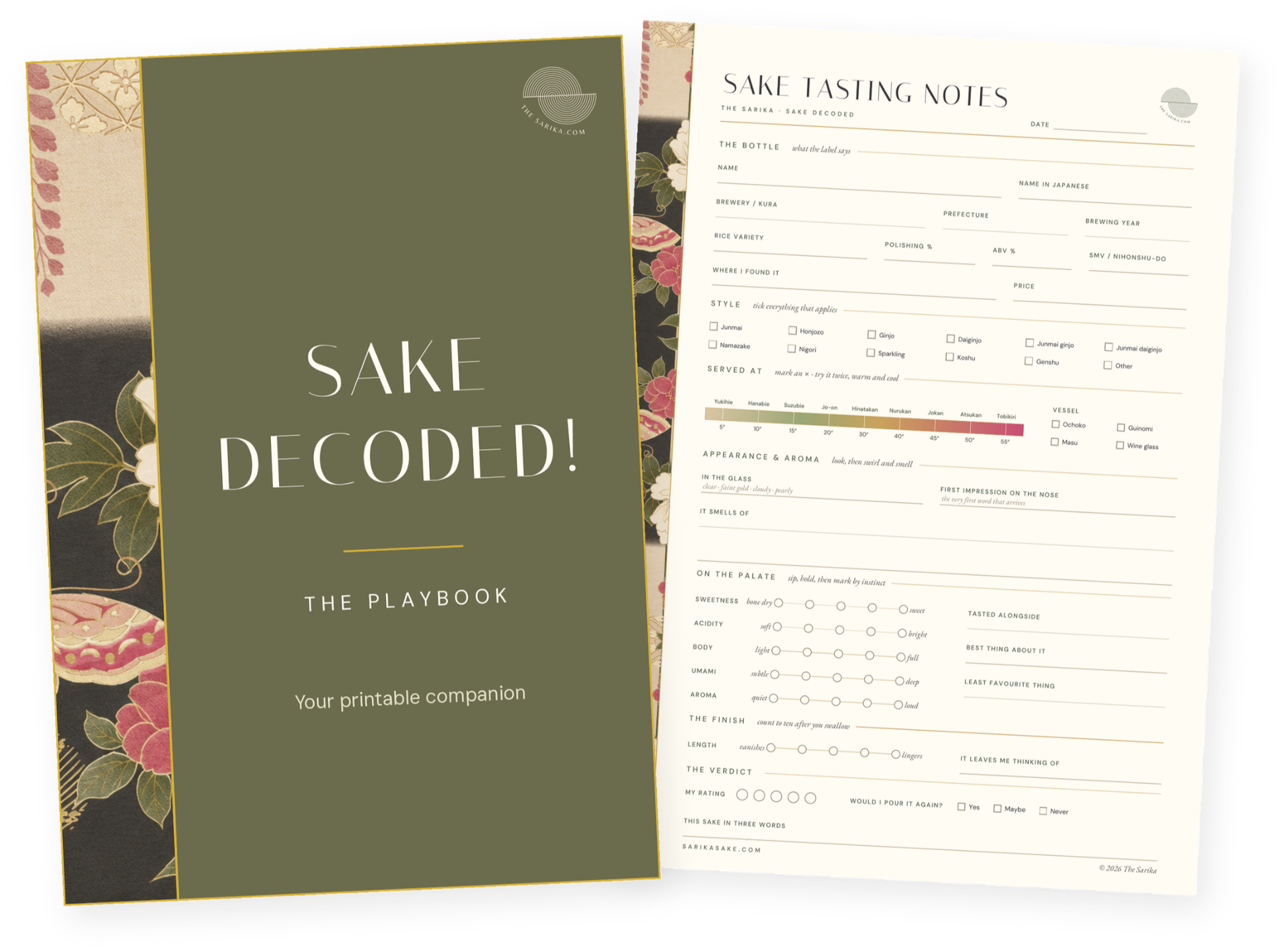 The Sake Decoded Playbook and Sake Tasting Notes included with the course
