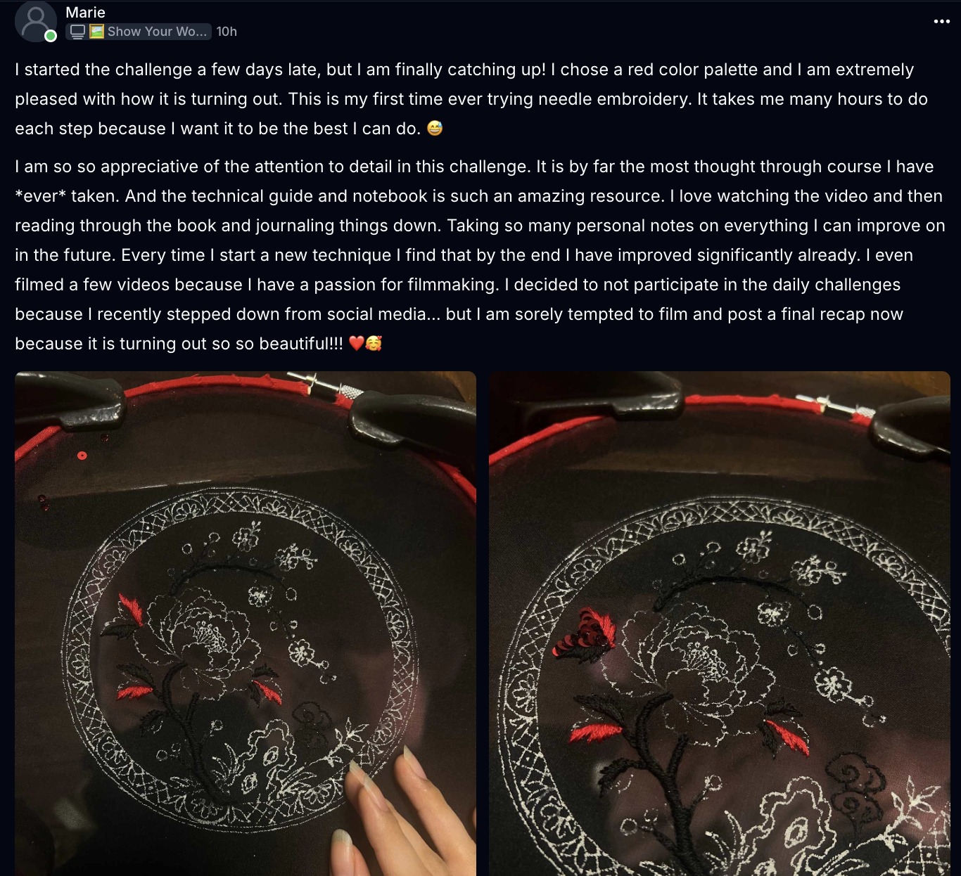 A post from inside the challenge community