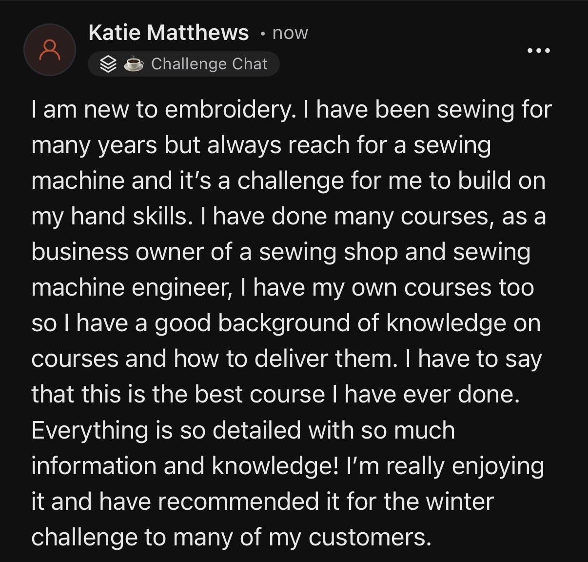 A post from inside the challenge community