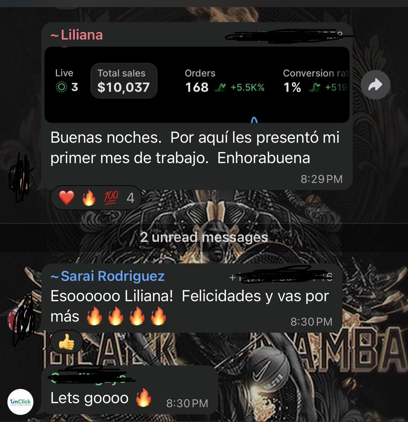 Captura de Liliana: su primer mes de ventas