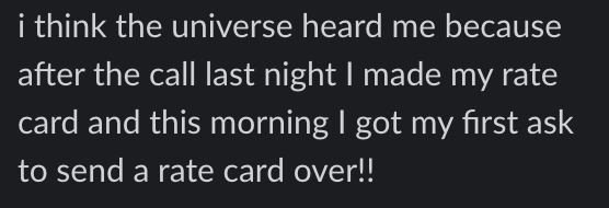 Creator win: made my rate card and got my first request to send it over