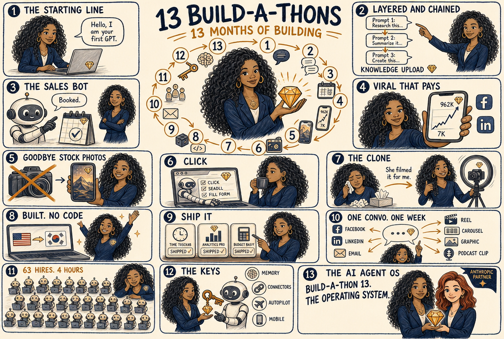 Thirteen Build-a-Thons illustrated, one for each month