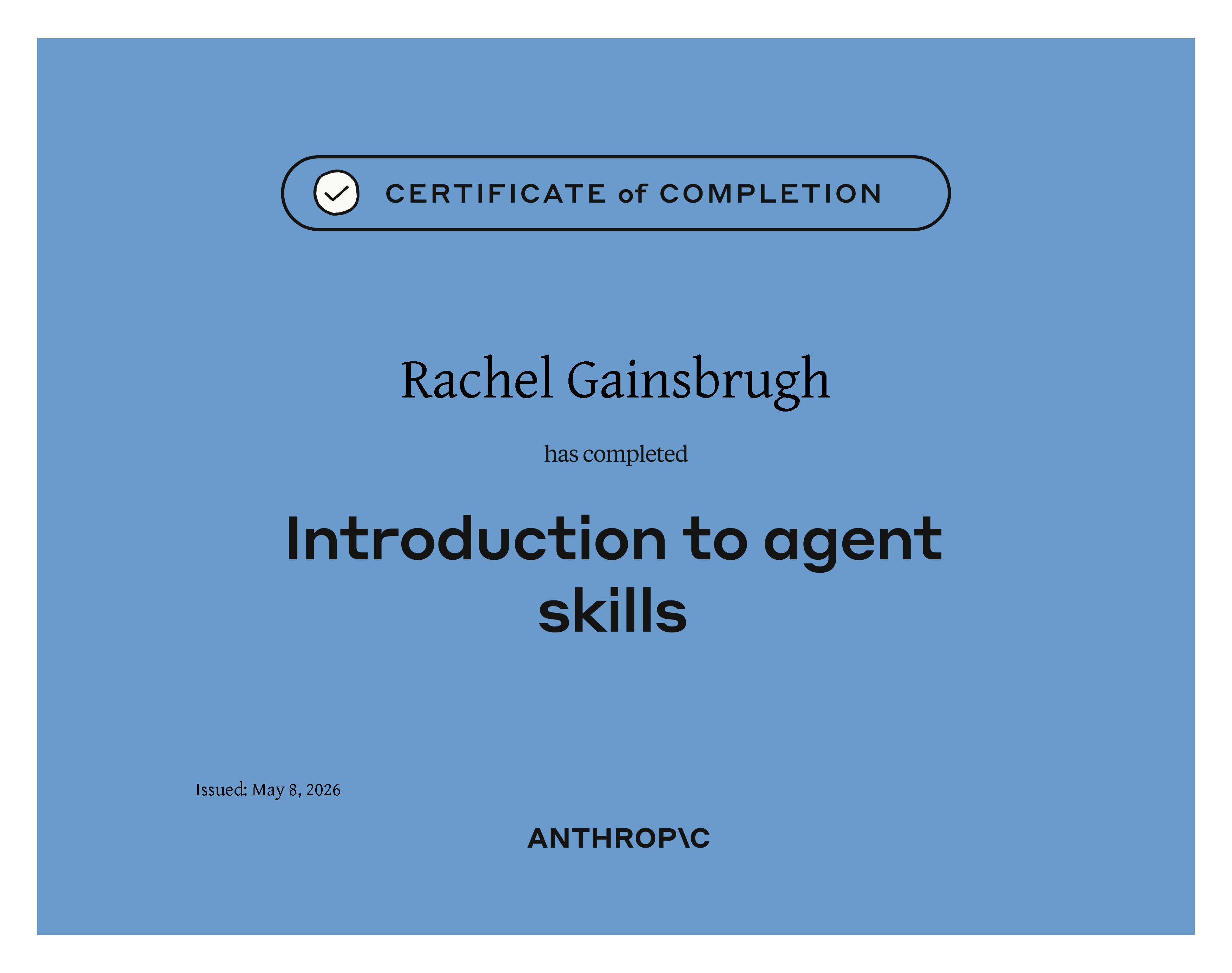 Anthropic certificate: Introduction to agent skills