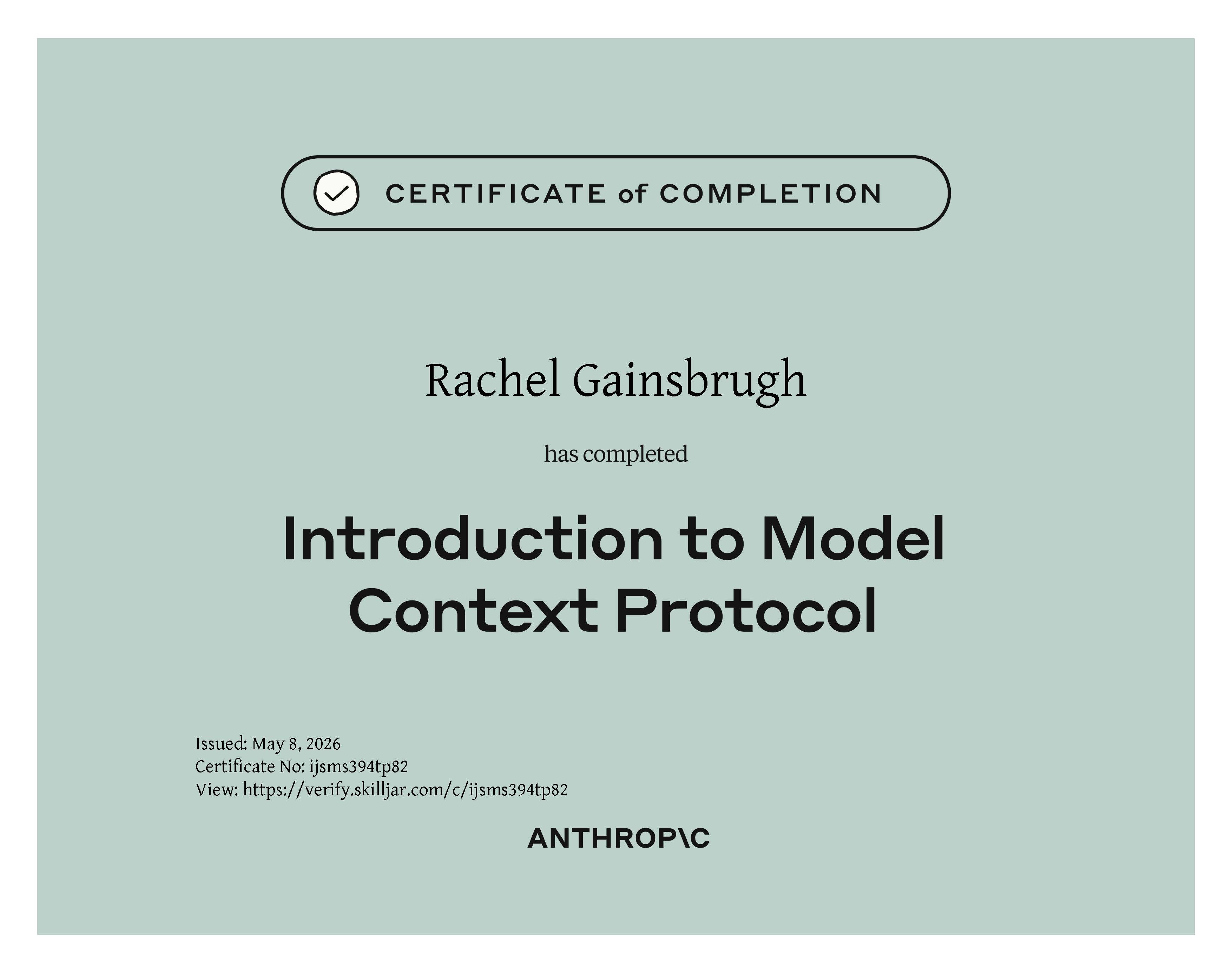 Anthropic certificate: Introduction to Model Context Protocol