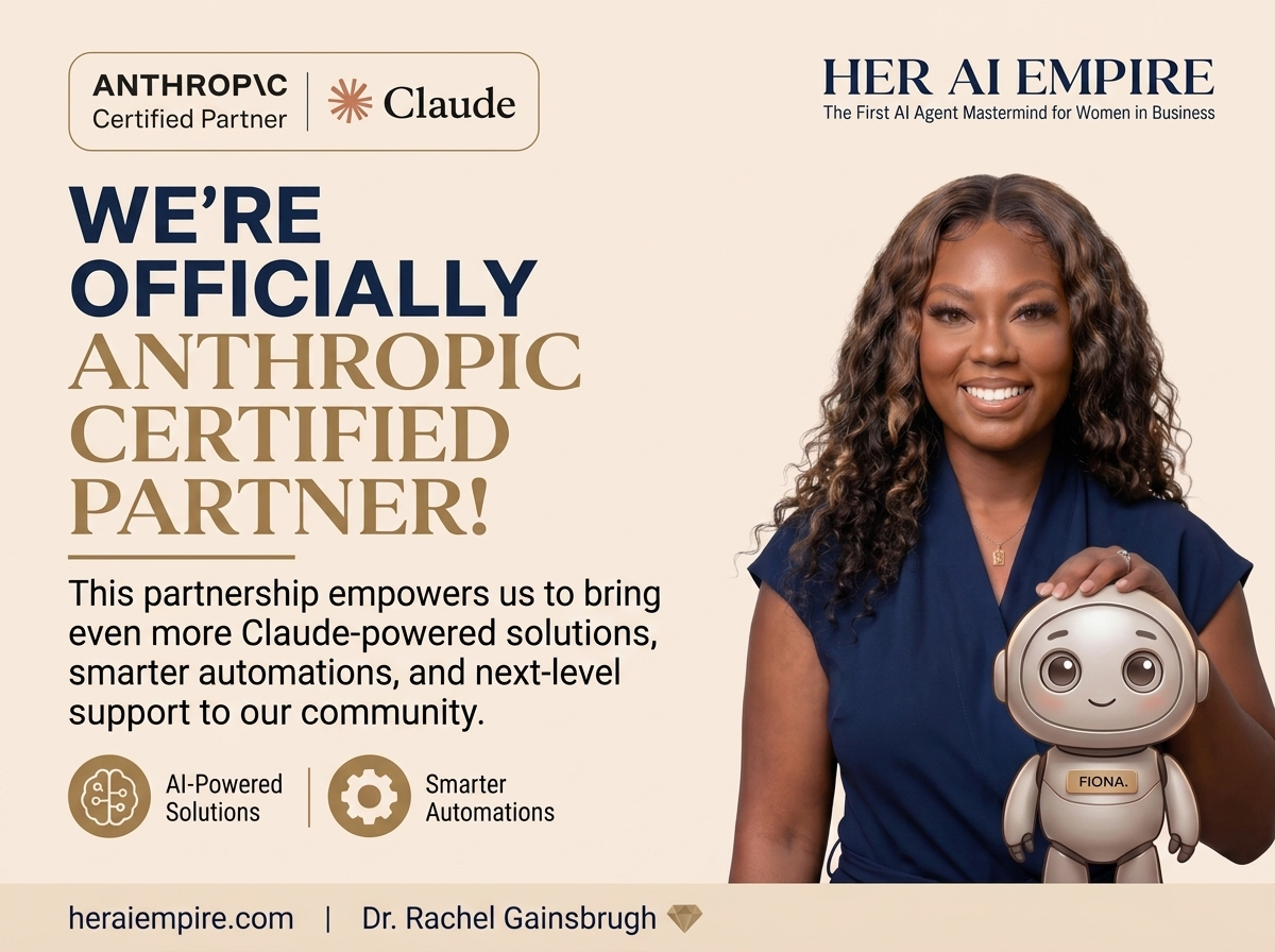 Dr. Rachel Gainsbrugh, officially Anthropic Certified Partner, with Her AI Empire branding