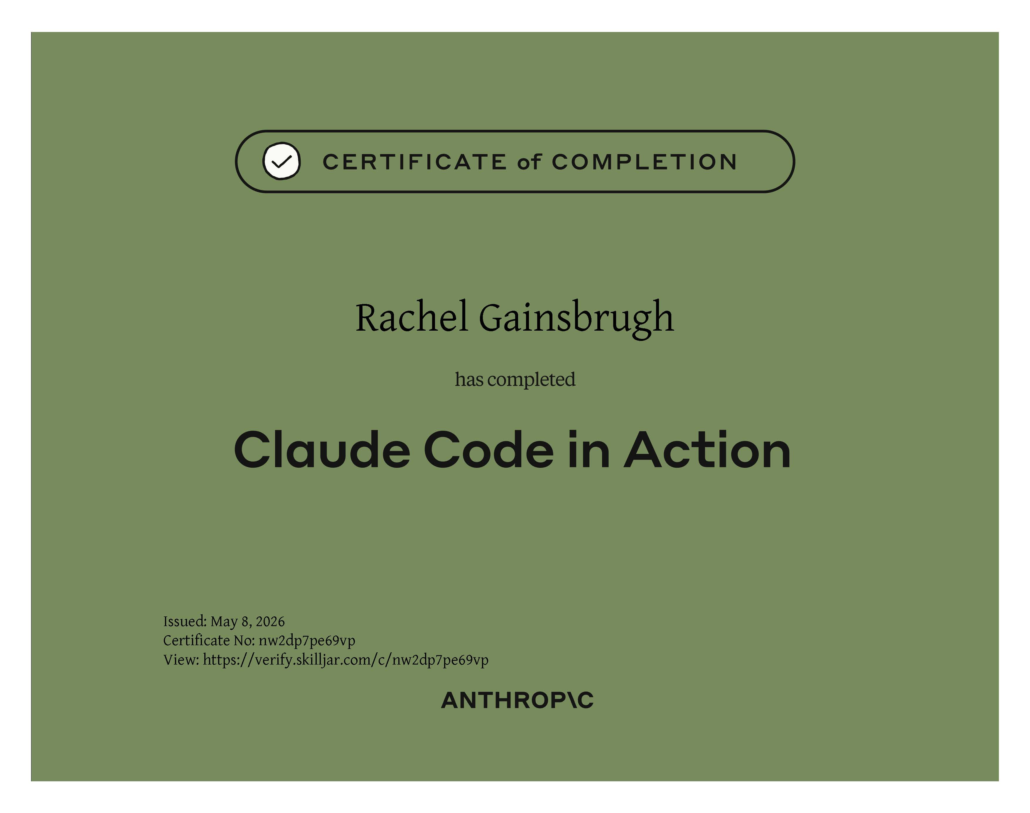 Anthropic certificate: Claude Code in Action
