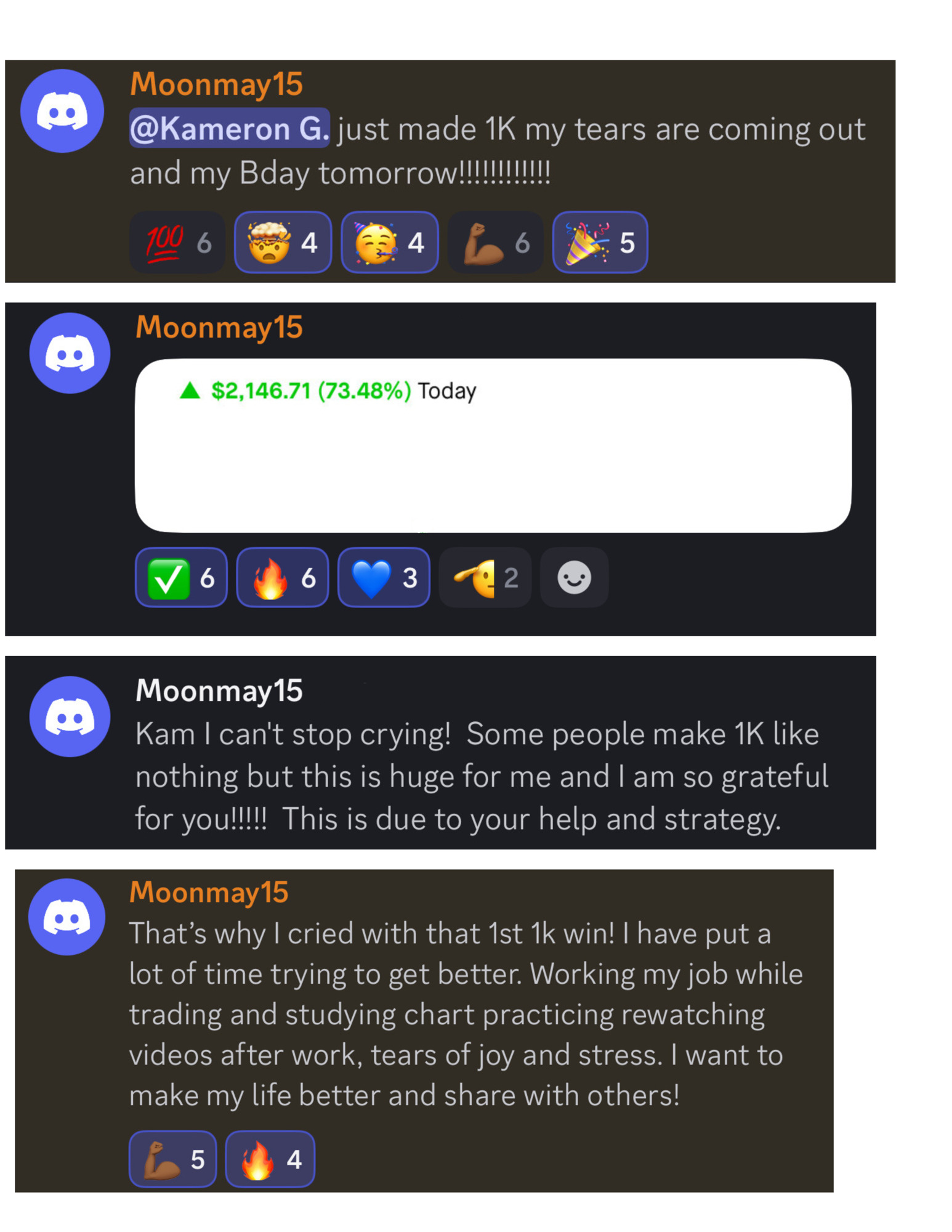 Moonmay15 1K win, thanking Kam