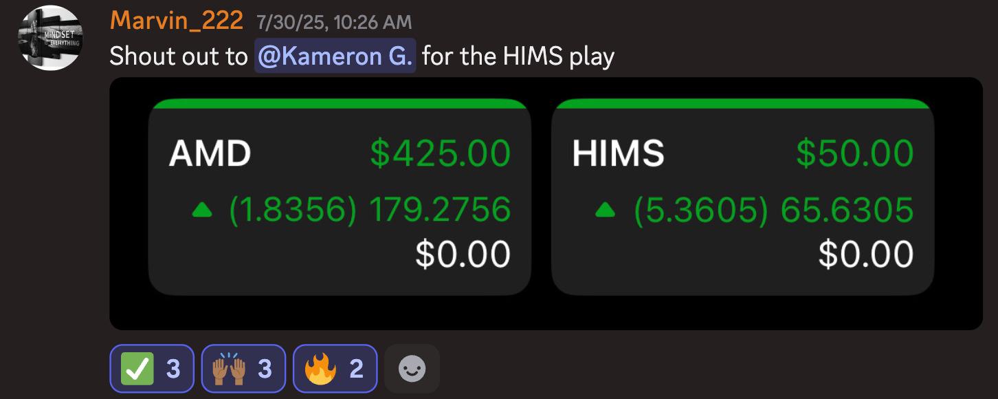 AMD +179% and HIMS +65% shoutout to Kam