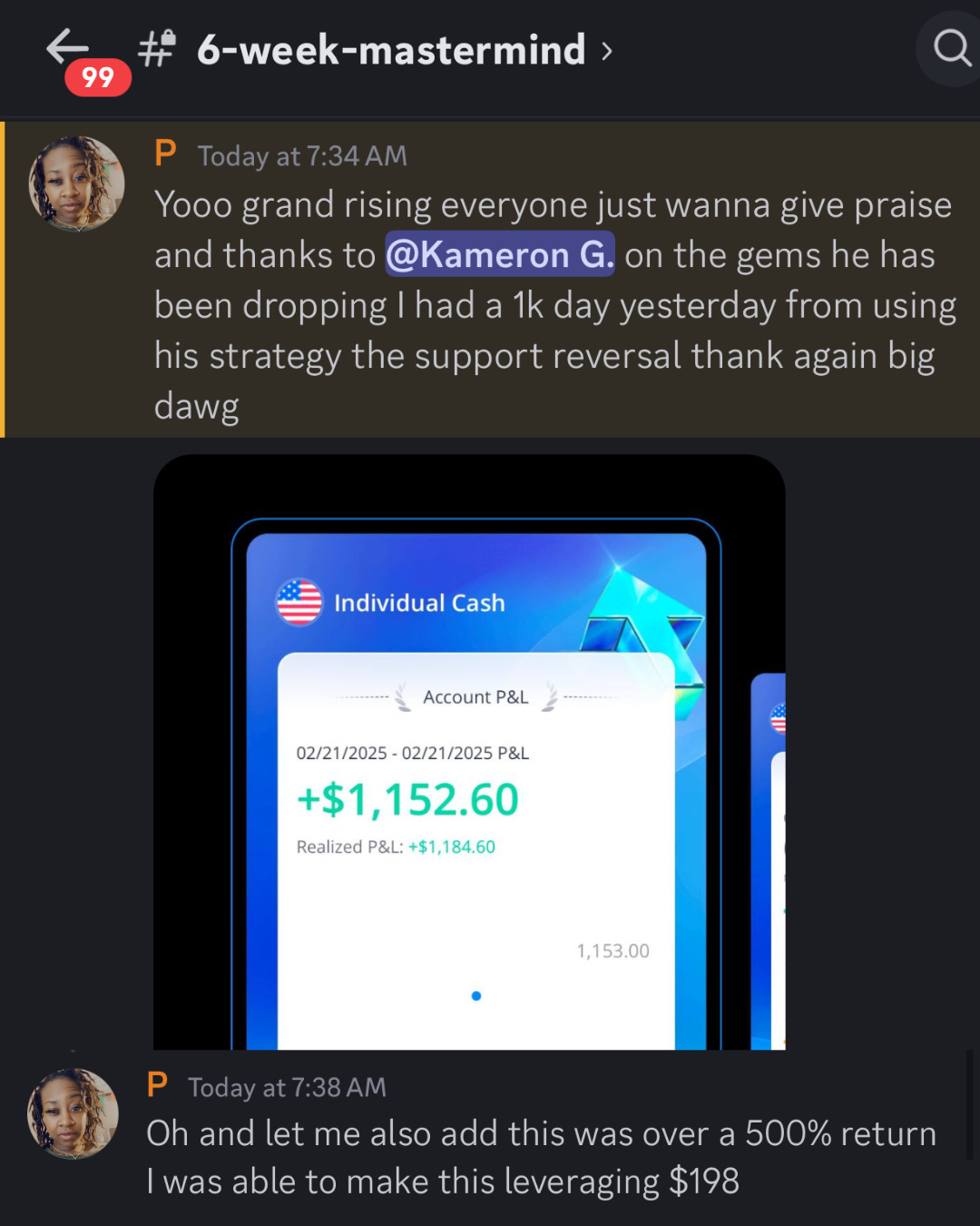 Student turning $198 into $1,152, a 500%+ return