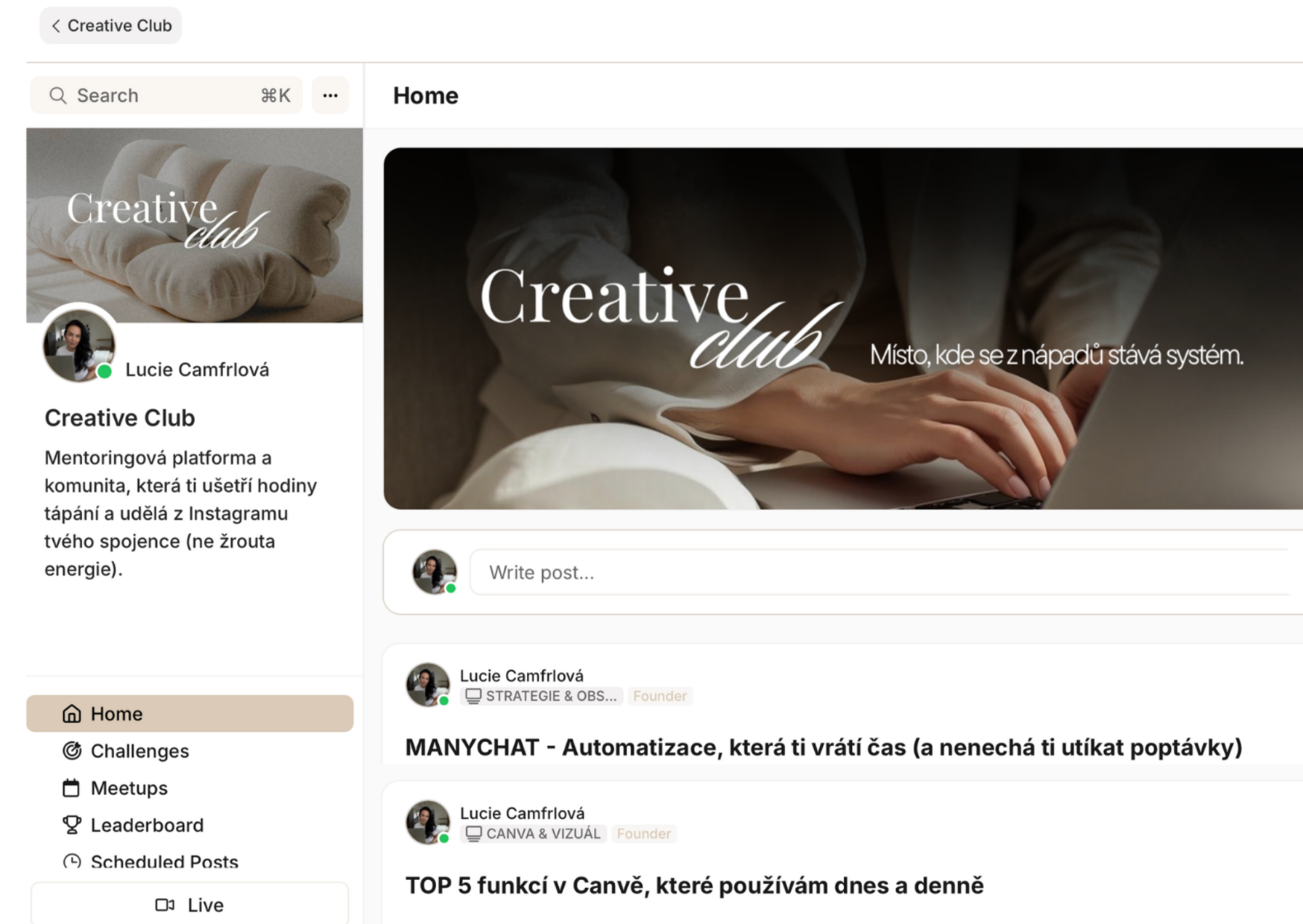 Náhled členské sekce Creative Clubu