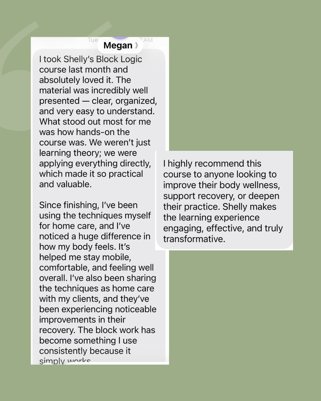 Testimonial from Megan