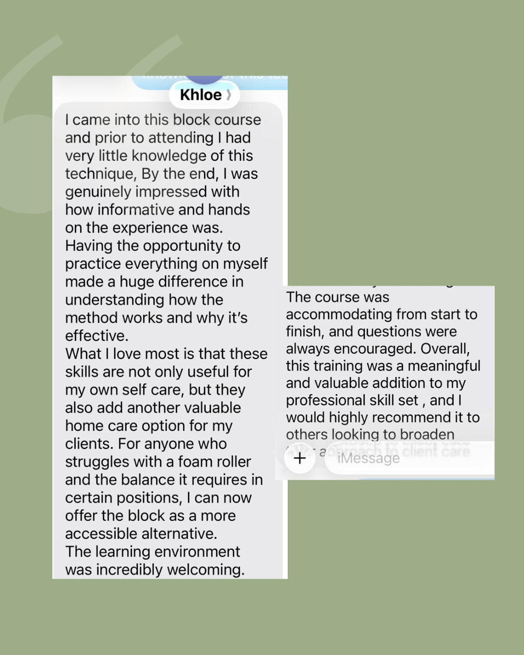 Testimonial from Khloe