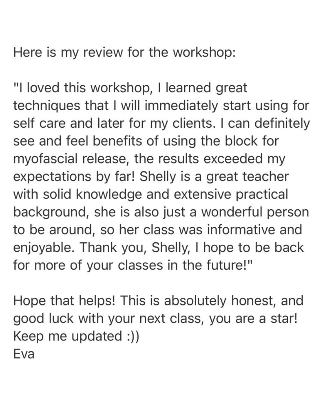 Testimonial from Eva