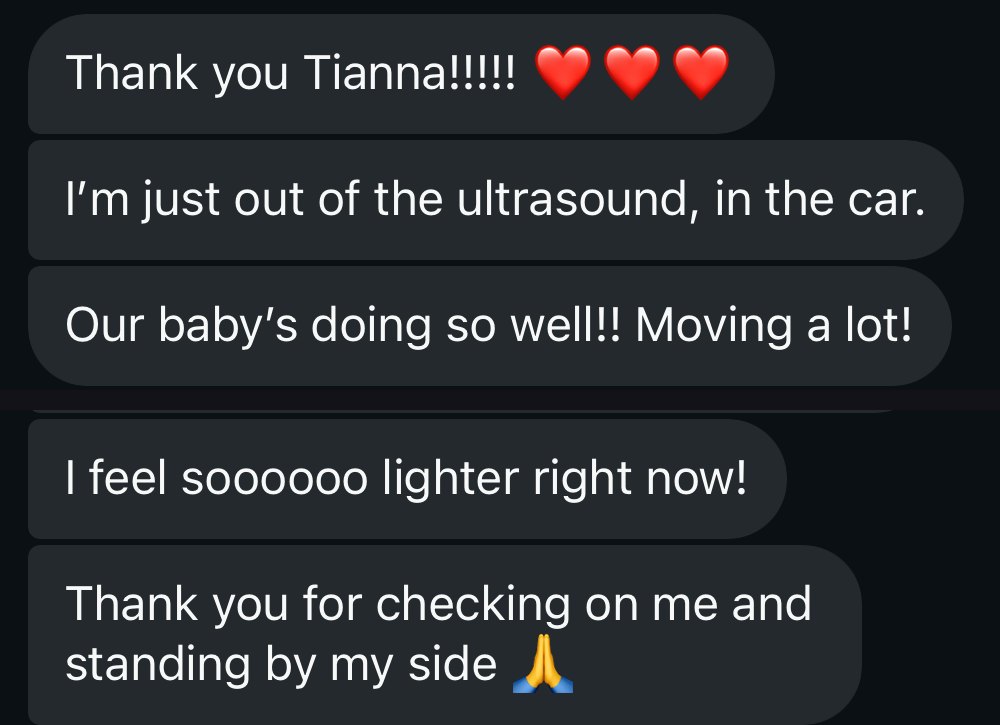 Message from Marine after her ultrasound: our baby is doing so well, thank you for standing by my side