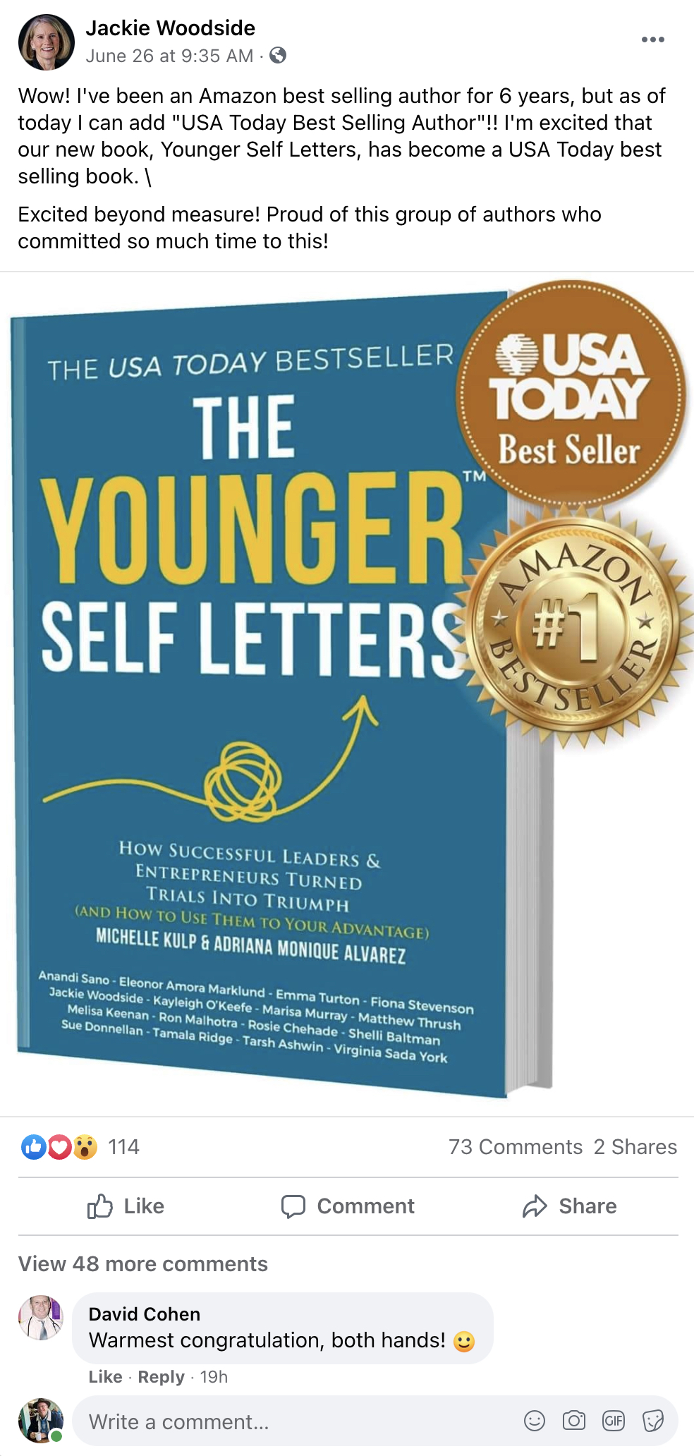 USA Today bestseller celebration for The Younger Self Letters