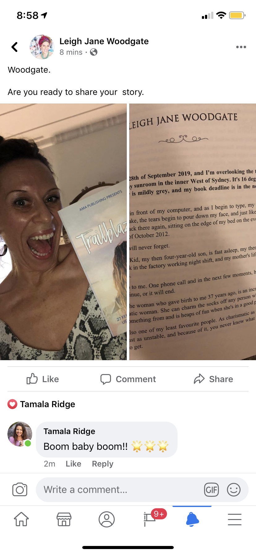 Leigh Jane Woodgate with her published book and chapter