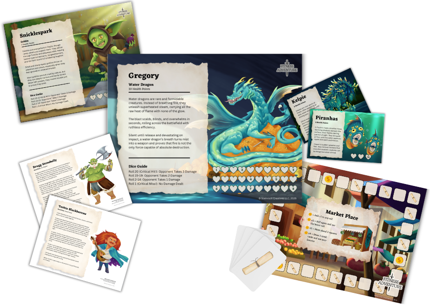 Fitness Adventure printed game components