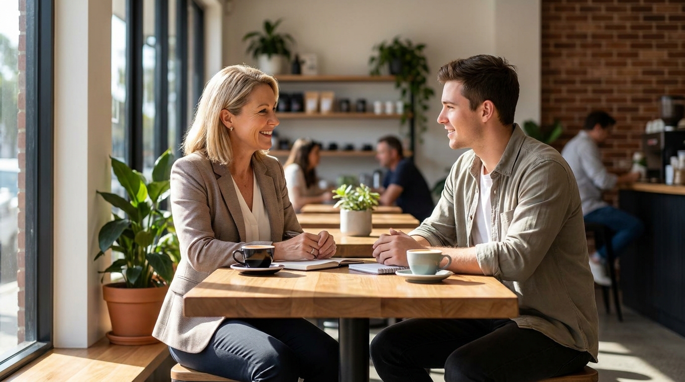 People discussing career support and resources in a community setting