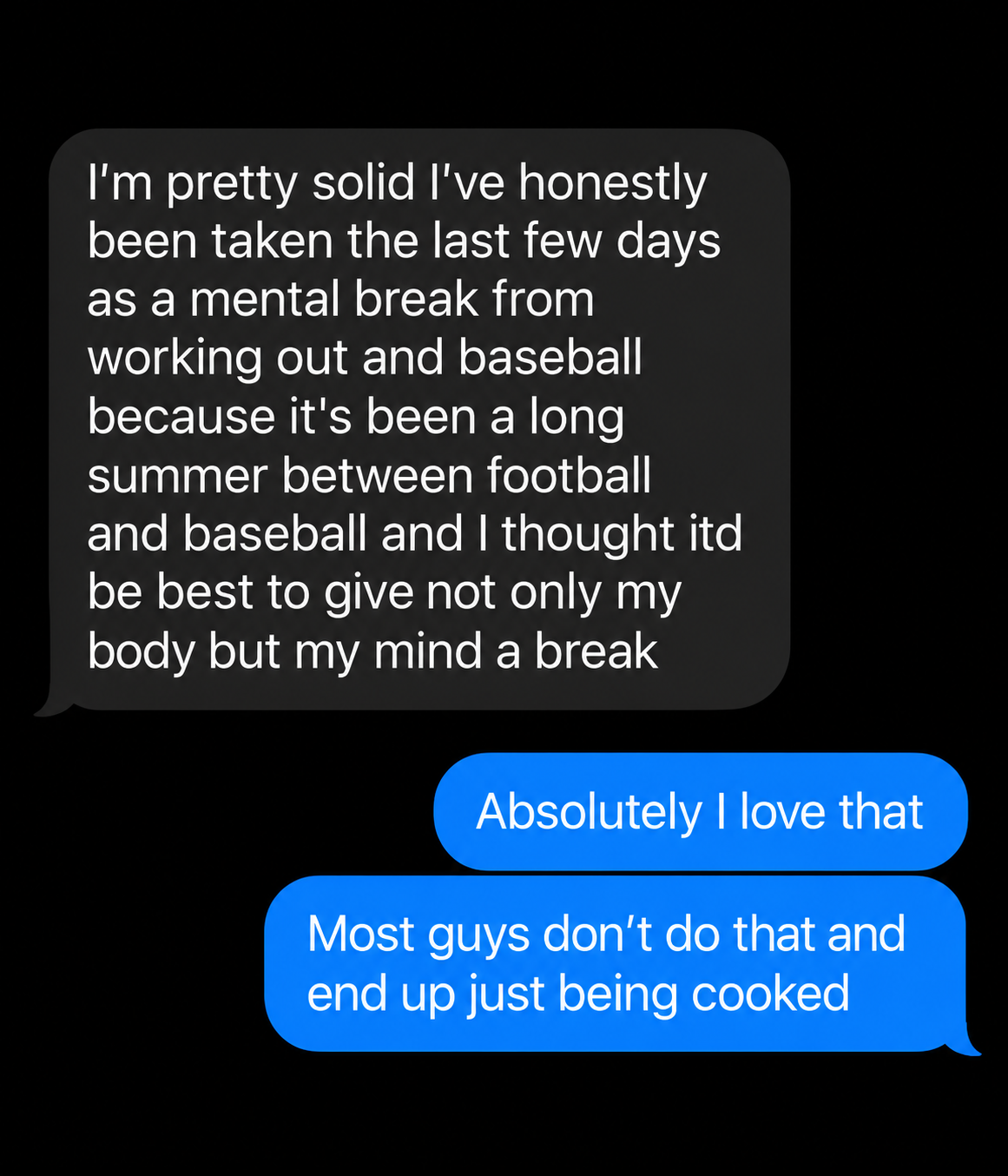 Screenshot of a real coach-to-athlete feedback text exchange