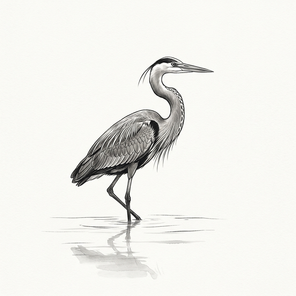 An illustration of a Heron standing still