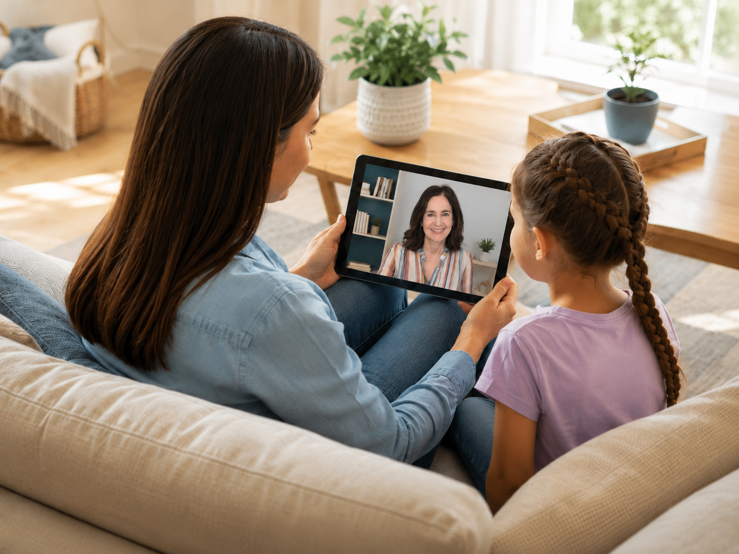 Parent and child watching an educational IEP video lesson
