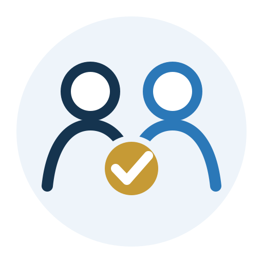 Partner level icon showing two people and a verification badge for ISO 9001:2026 Transition Advisory.