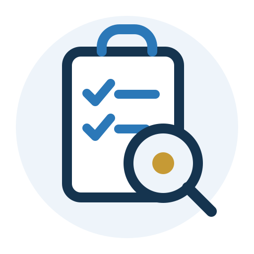 Evaluate level icon showing a checklist and magnifier for ISO 9001:2026 Transition Foundations.