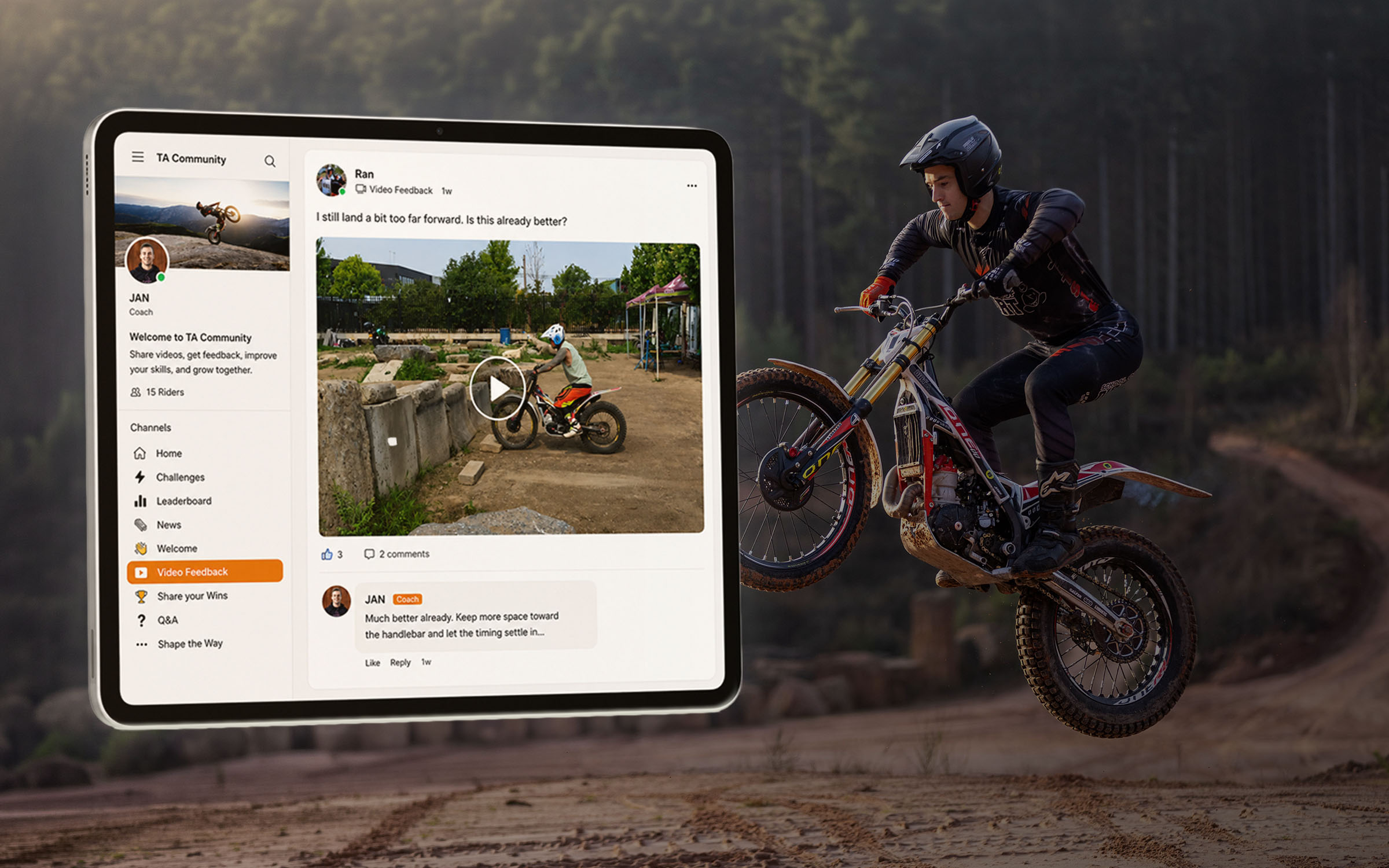 Laptop with the Trials Academy community open at a trials training ground