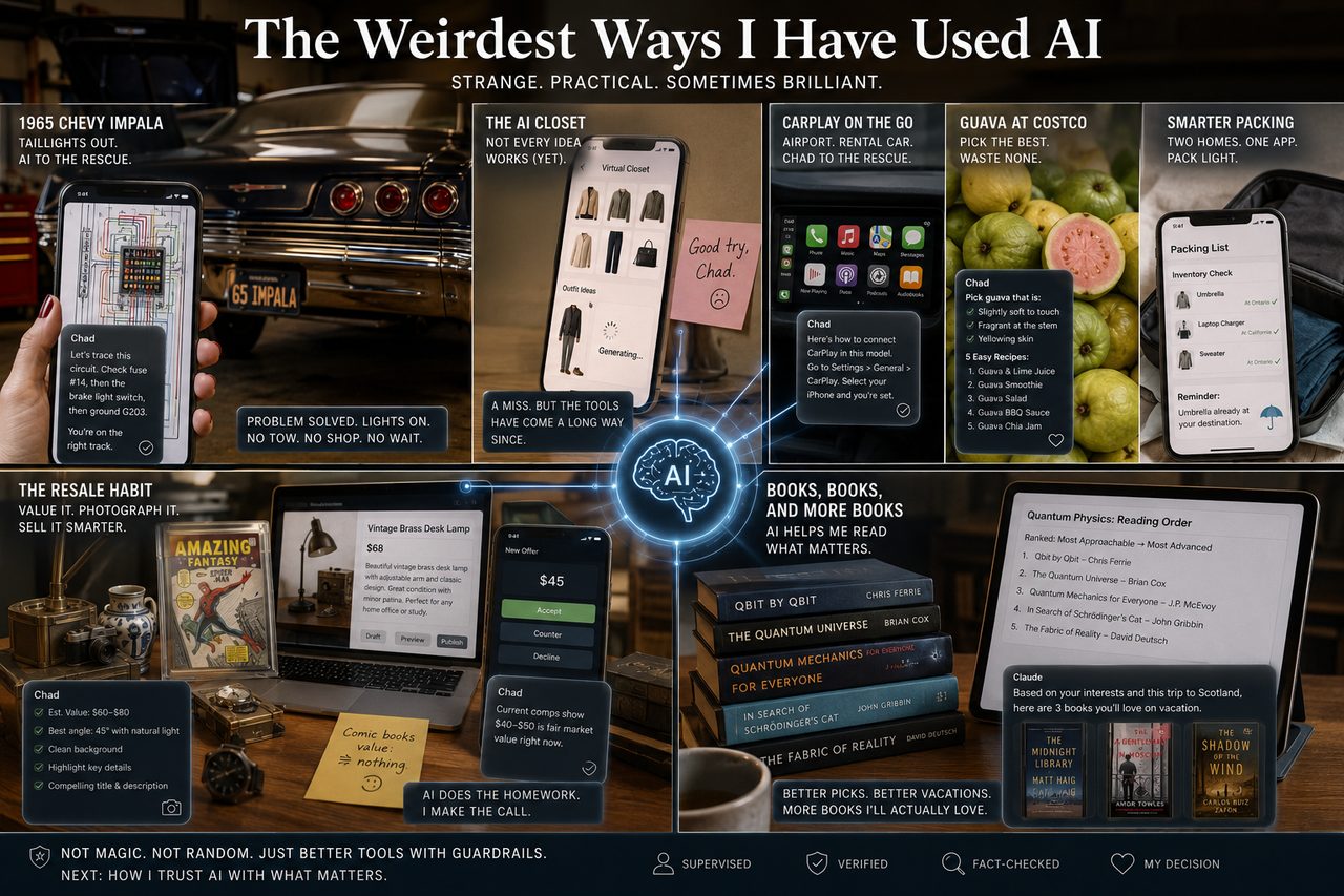 A collage of unexpected real-life uses for AI