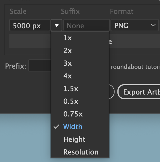 Export width/height dimension setting