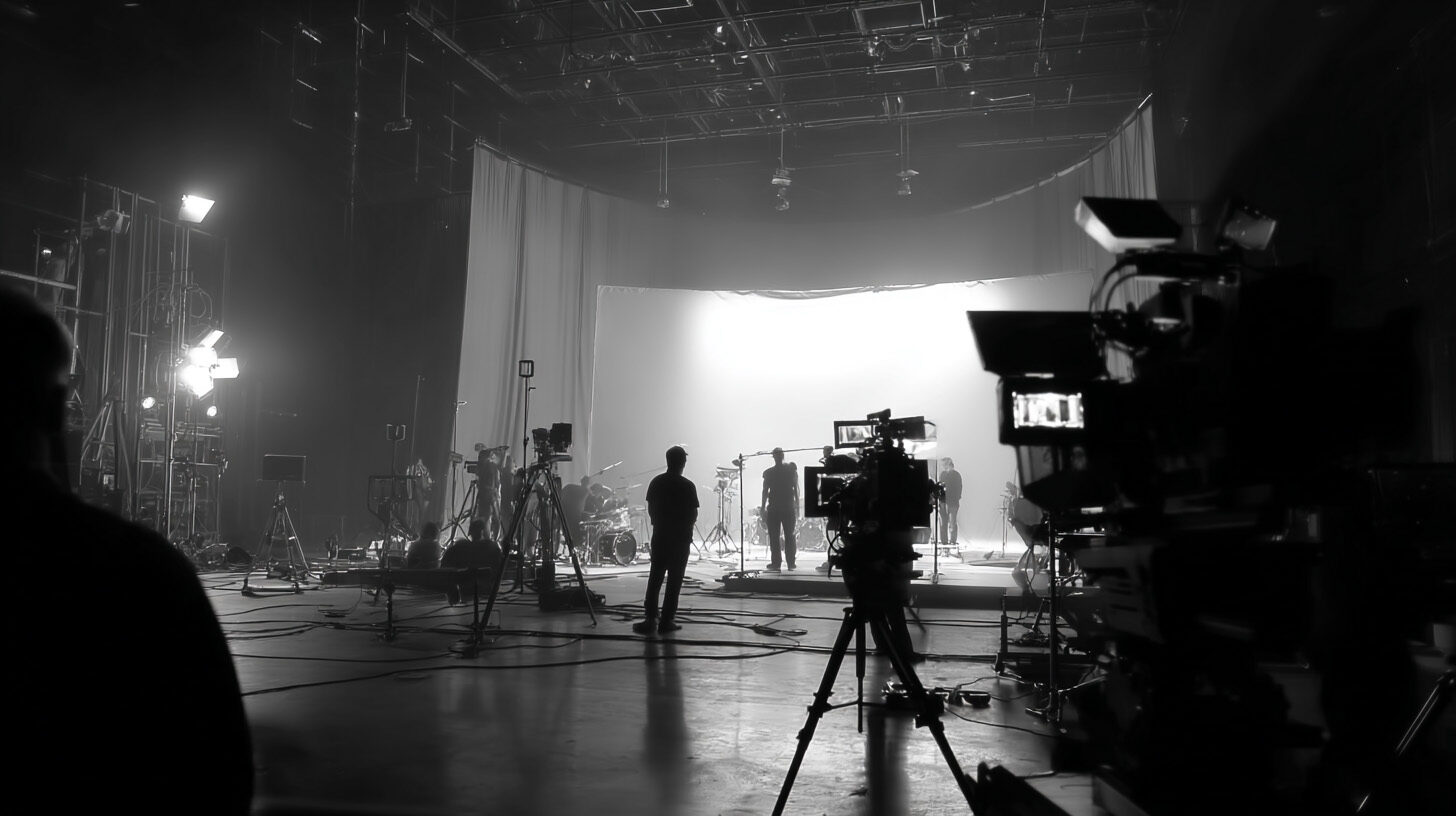 Figures on a lit soundstage