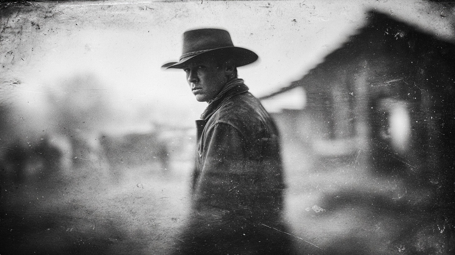 Weathered cowboy in monochrome